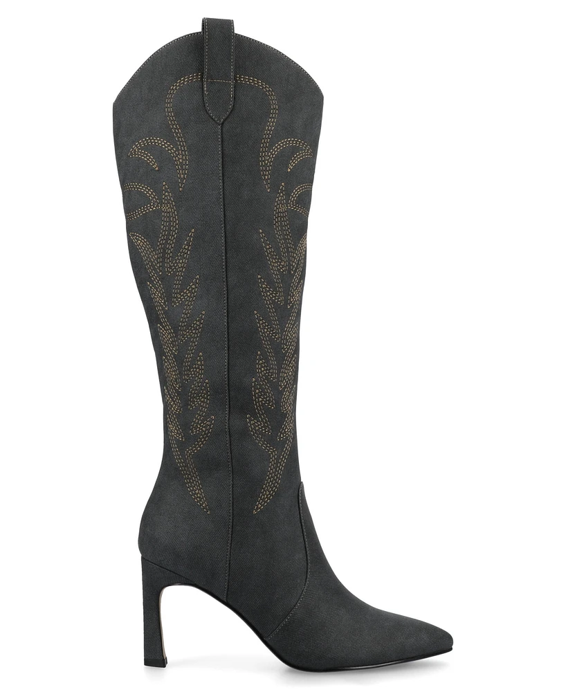 Journee Collection Women's Laramie Embroidery Detail Knee High Western Boots
