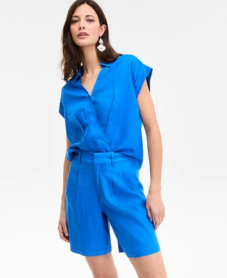I.n.c. International Concepts Women's Collared Cap-Sleeve Surplice Top, Exclusively at Macy's