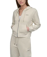 Dkny Sport Women's Cotton-Blend Stud-Logo Full Zip Hoodie