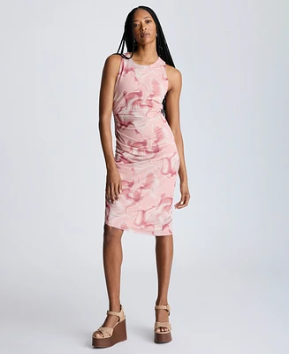 Kenneth Cole Women's Printed Ruched Asymmetrical-Hem Tank Dress