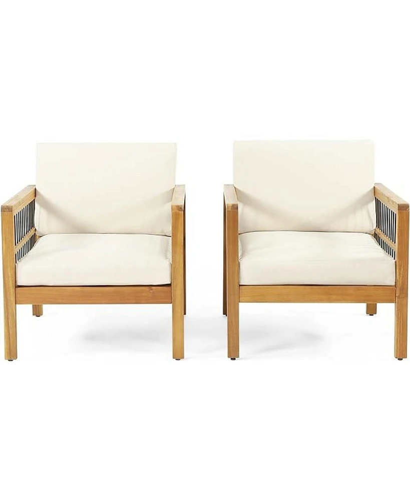 Acacia club chairs (set of 2), Deep seating, soft beige cushions, teak finish