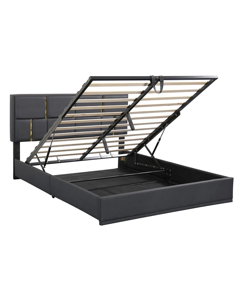 Queen Size Upholstered Platform Bed with Hydraulic Storage System,No Box Spring Needed,Black