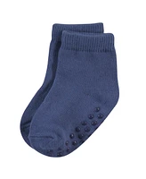 Touched by Nature Baby Boys Organic Cotton Socks with Non-Skid Gripper for Fall Resistance, Blue Black, 6-12 Months
