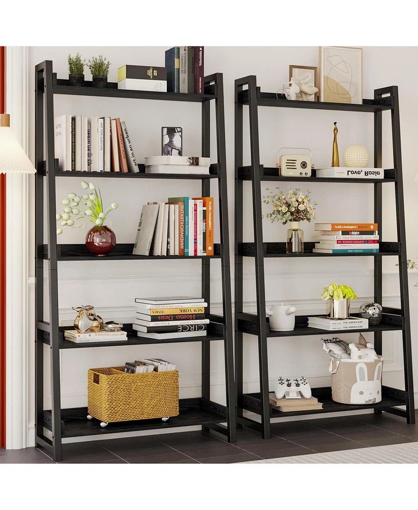 Industrial Bookshelf 5-Tier 31.5 in Wide, Bookcase Ladder Shelf
