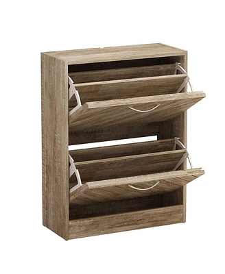 the 2-door wooden shoe cabinet and fashionable shutter door design, sturdy durable, efficient stored