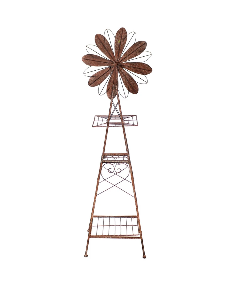 Rustic Windmill Metal Outdoor Garden Statue with Tiers - 51" H - Brown/Copper