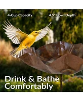 Outdoor Staked Metal Bird Bath with Bird Figurine - Copper Uv-Resistant Finish - 34.25" H