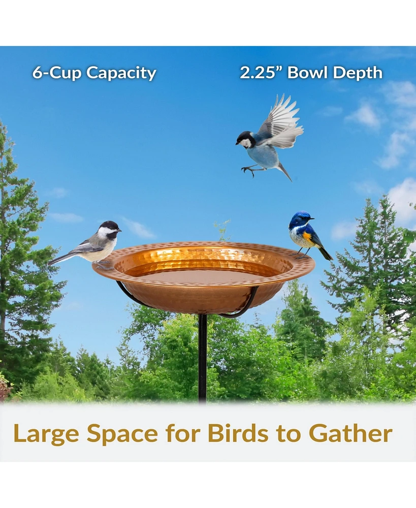 Outdoor Staked Bird Bath or Bird Feeder with Copper Finish and Step-In Stake - 38"