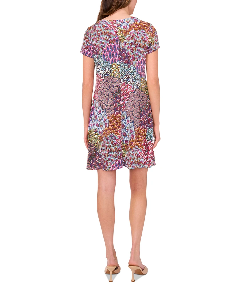 Msk Women's Three-Ring Keyhole-Neck Printed Jersey Dress