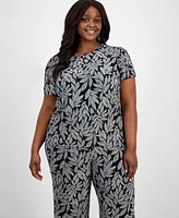 Ak Anne Klein Plus Printed Tulip-Sleeve Blouse