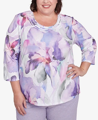 Alfred Dunner Plus Size Crystal Springs Dramatic Flower Top