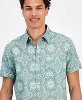 Sun + Stone Men's Avon Short Sleeve Medallion Print Linen Blend Button-Front Shirt, Exclusively at Macy's