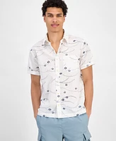 Sun + Stone Men's Damien Short Sleeve Abstract Print Linen Blend Button-Front Shirt, Exclusively at Macy's