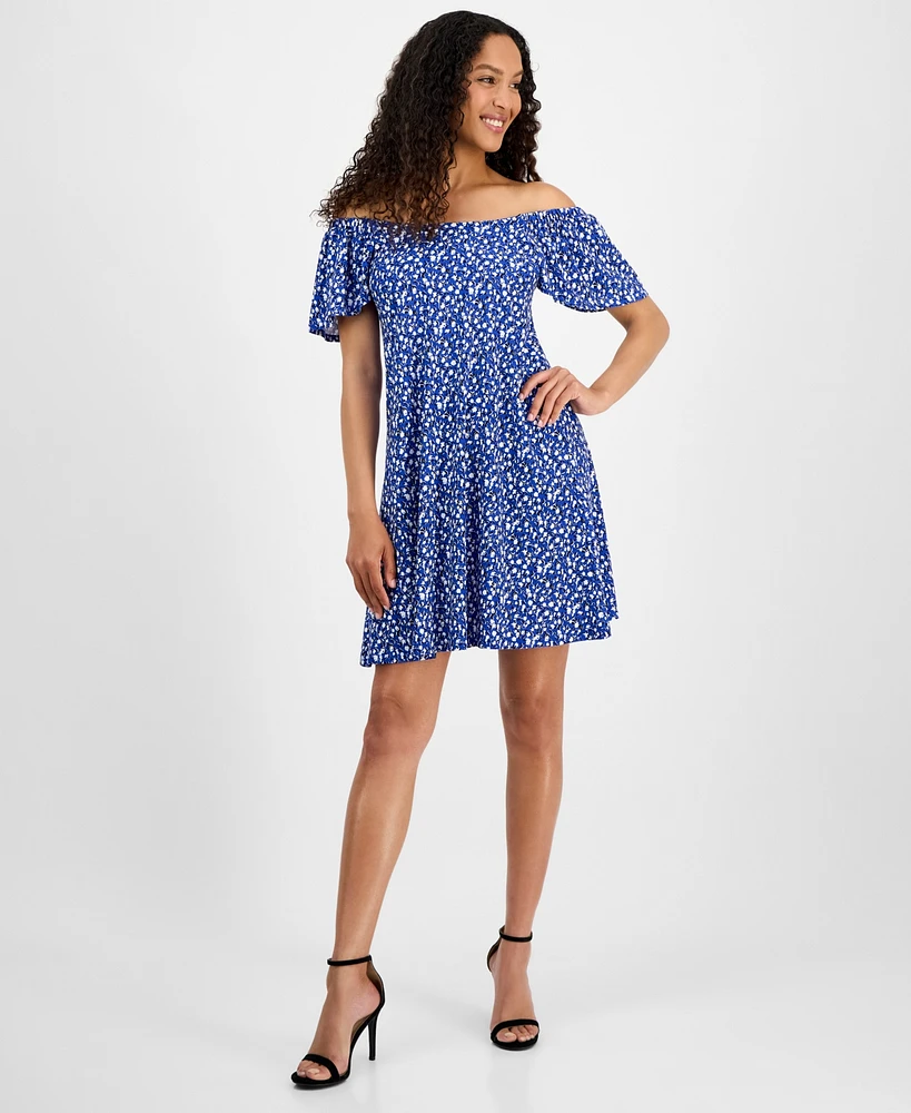 Robbie Bee Women's Printed Off-The-Shoulder Shift Dress