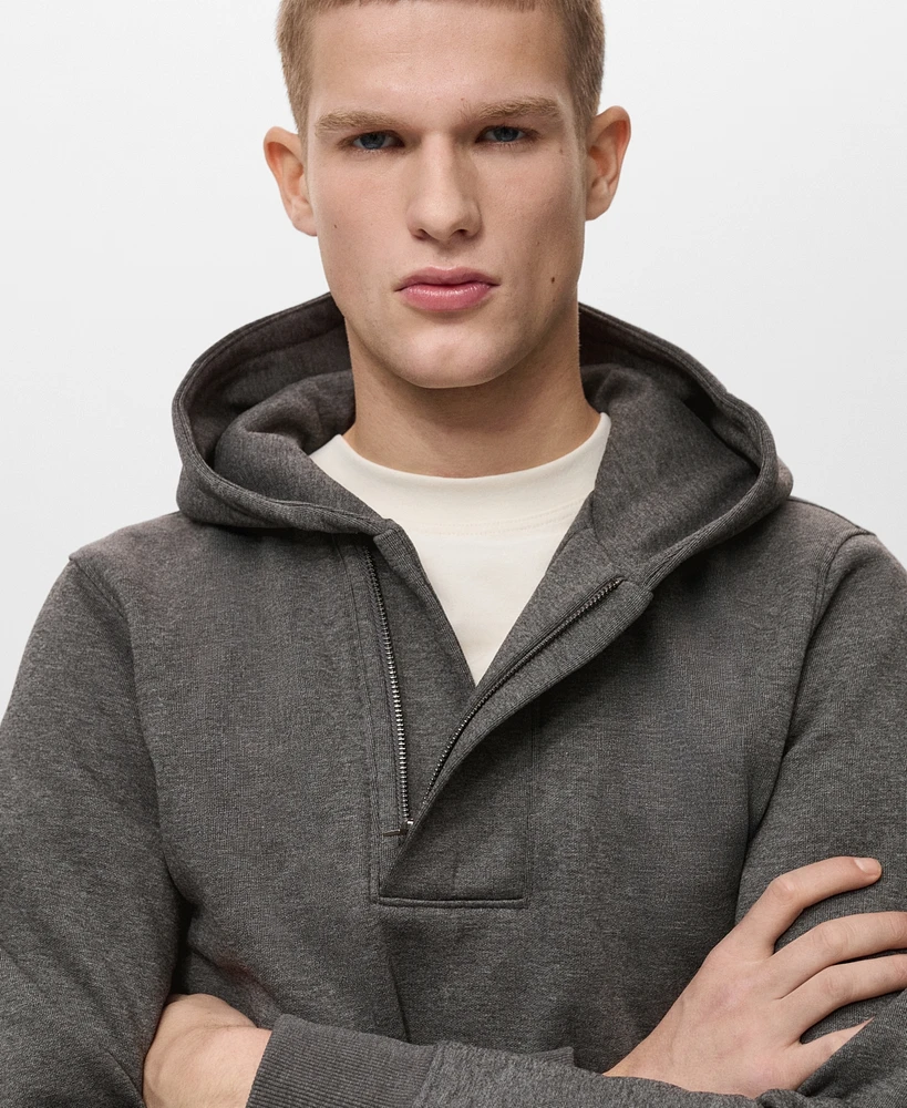 Mango Men's Zipper Neck Hooded Sweatshirt