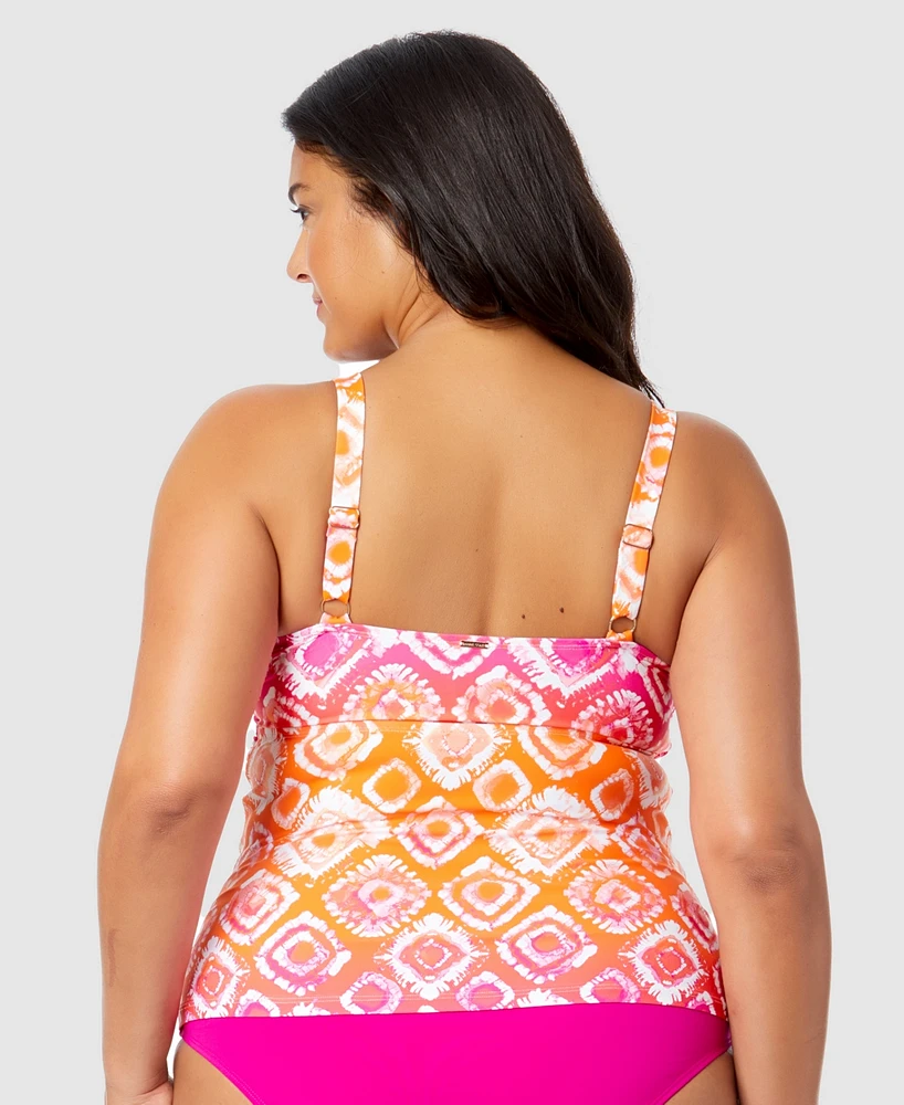 Anne Cole Plus Tie-Dyed Foulard Underwire Draped Tankini Top