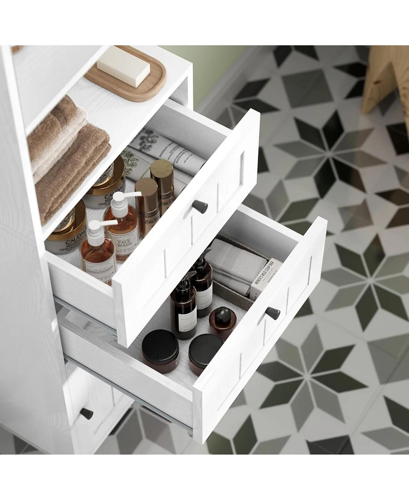 White Bathroom Storage Cabinet with 2 Drawers, 2 Shelves, and 1 Door