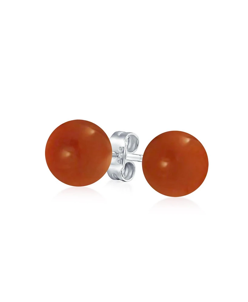 Bling Jewelry Simple Dyed Natural Red Coral Ball Round Stud Earrings Sterling Silver 10MM