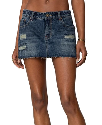 Edikted Women's Hunter Distressed Denim Mini Skirt
