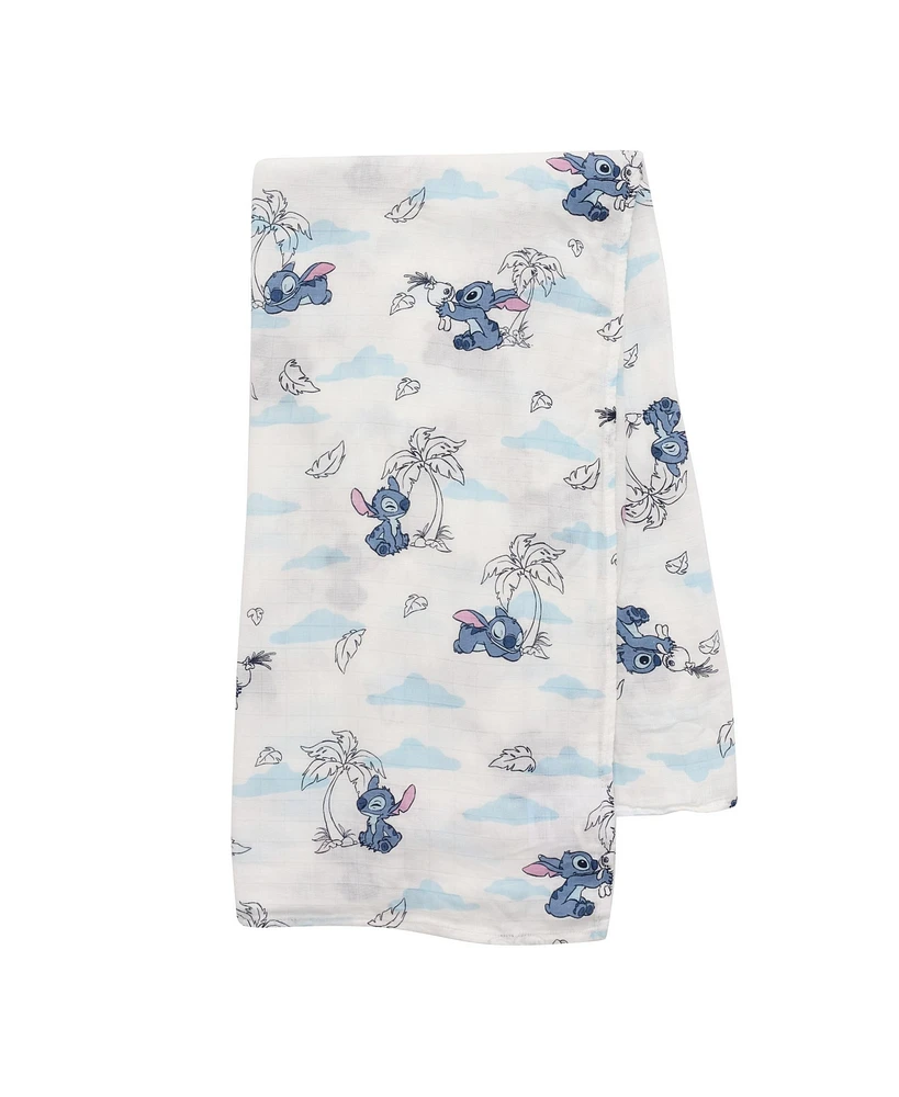 Lambs & Ivy Baby Disney Stitch Luxury Muslin Swaddle Blanket & Plush Toy Gift Set