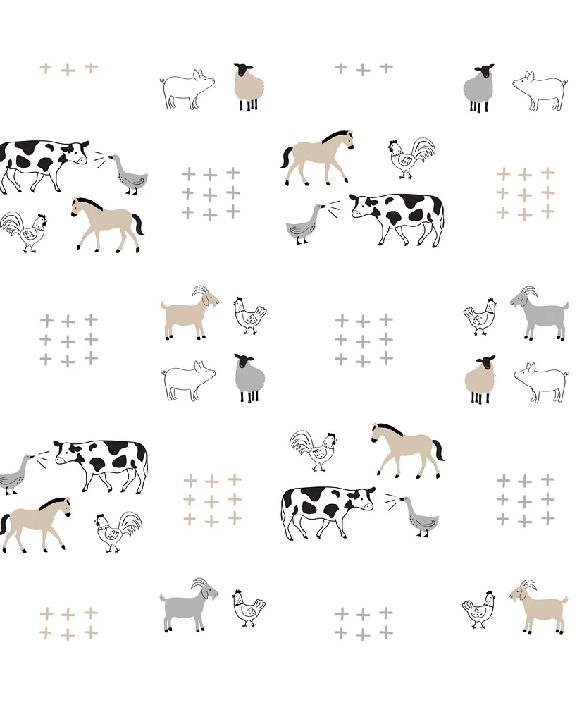 Lambs & Ivy Baby Farm Animals 100% Cotton Fitted Crib Sheet - White