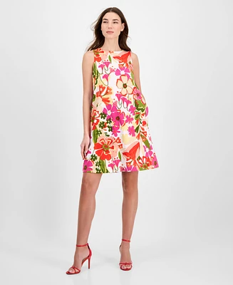 Anne Klein Petite Printed Sleeveless Scuba Trapeze Dress