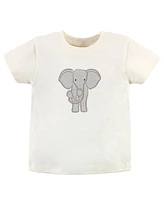 Touched by Nature Baby Boys Unisex Organic Cotton Hoodie, Bodysuit or Tee Top, and Pant, Elephant, Months