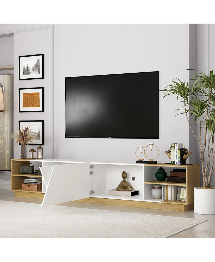 2-door Tv stand, white wood entertainment center, art design media console