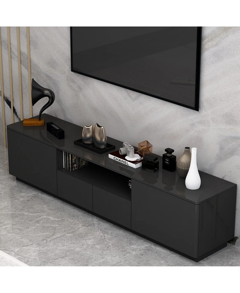 Tv stand with 4 drawers, media console with light strip, entertainment center in black wood