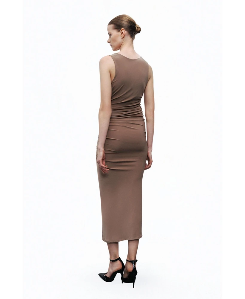 Nocturne Women's Midi Dress with Gathered Detail