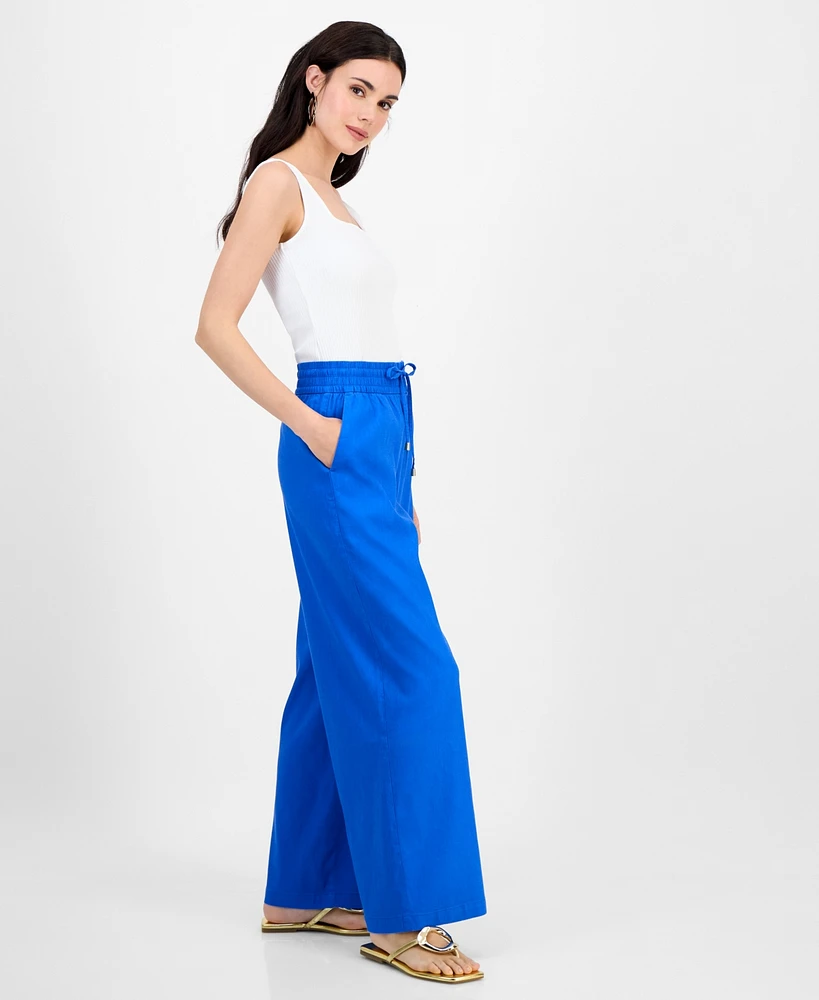 I.n.c. International Concepts Petite Linen-Blend High-Rise Wide-Leg Pants, Exclusively at Macy's