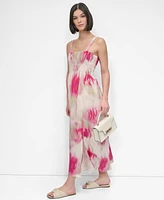 Dkny Women's Printed Rumpled Voile Smocked Dress