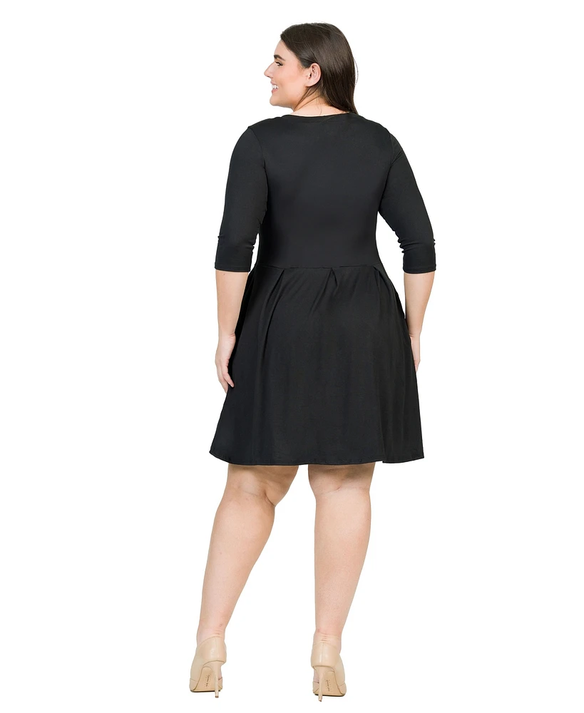 24seven Comfort Apparel Plus Fit and Flare Elbow Sleeves Dress