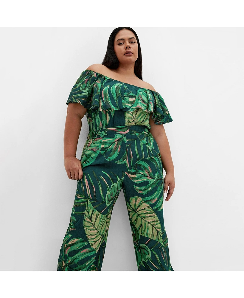 City Chic Plus Size Peta Palm Jumpsuit
