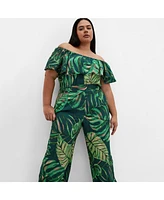 City Chic Plus Size Peta Palm Jumpsuit