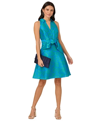Adrianna Papell Women's Floral Sleeveless Tie-Waist Mini Dress