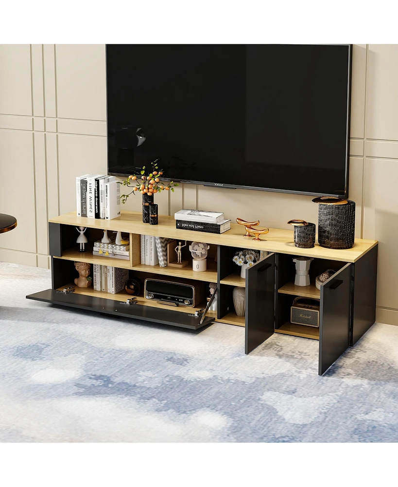 Tv stand with five storage cabinets, media console with adjustable shelves, entertainment center