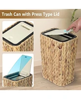 Boho Trash Can with Lid - Rattan Wastebasket, 2.6-Gallon Woven Hamper