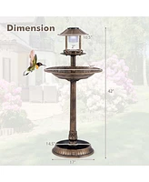 3-In-1 Pedestal Bird Bath with Solar Light Feeder & Flower Planter