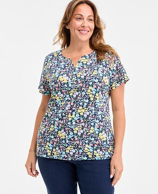 Style & Co Plus Printed Henley Short-Sleeve Top