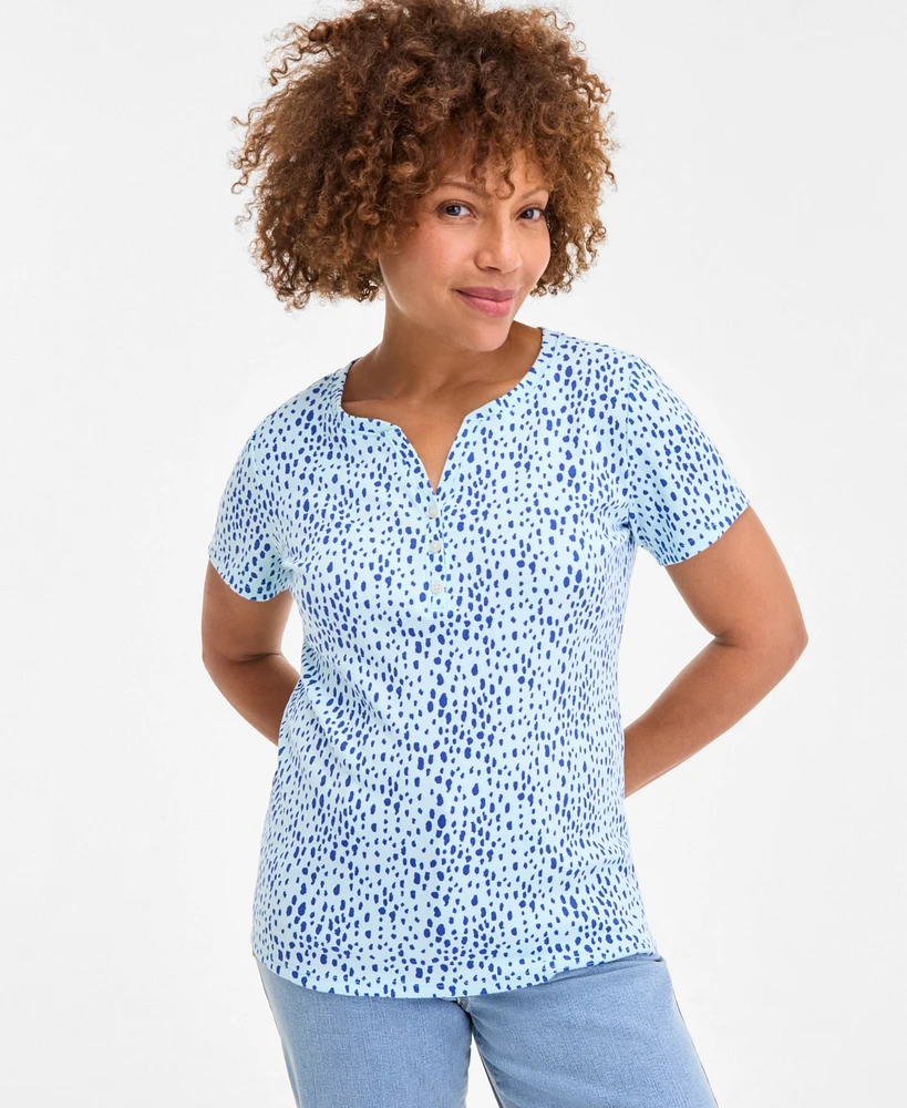 Style & Co Petite Short-Sleeve Knit Henley, Exclusively at Macy's