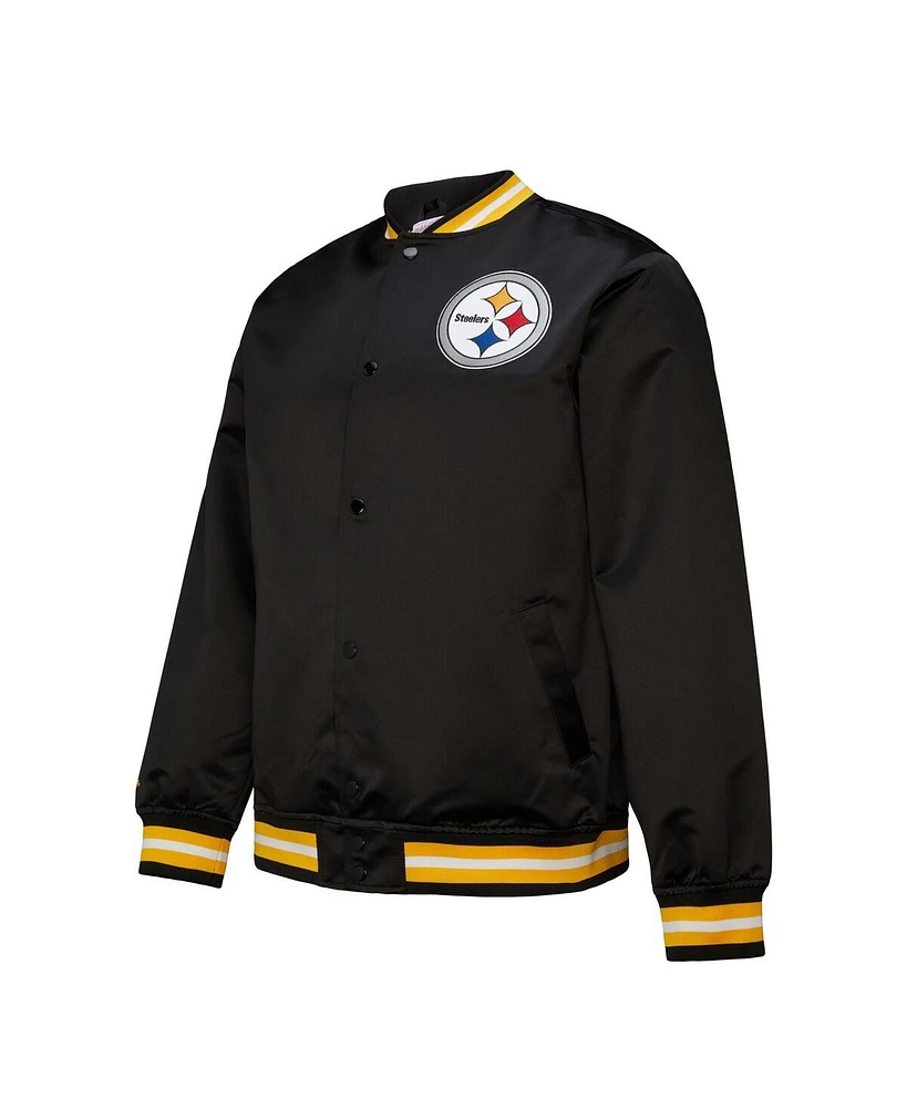Mitchell & Ness Men's Black Pittsburgh Steelers Double Down Satin Full-Snap Jacket