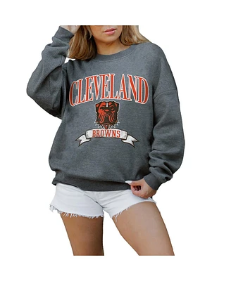 Gameday Couture Women's Charcoal Cleveland Browns Seal The Deal Premium Fleece Drop Shoulder Pullover Sweatshirt