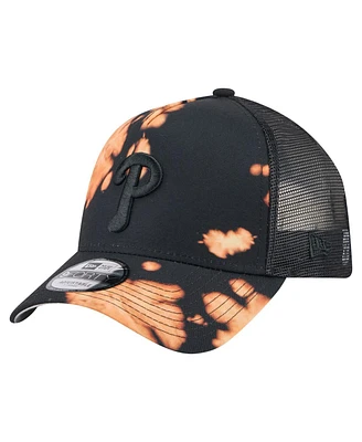 New Era Men's Black Philadelphia Phillies Bleached A-Frame 9FORTY Adjustable Hat