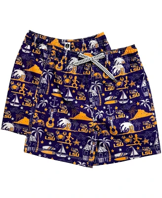 Wes & Willy Big Boys and Girls Purple Lsu Tigers Luau Swim Trunks