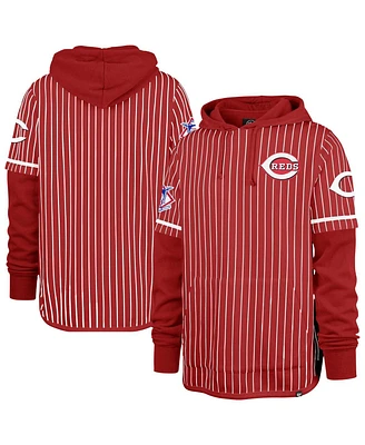 '47 Brand Men's Red Cincinnati Reds Pinstripe Double Header Pullover Hoodie