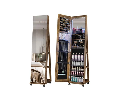 Vlsrka Led Jewelry Mirror Cabinet with Lights, Lock, and Rotating Function