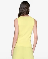 Karl Lagerfeld Paris Women's Embellished V-Neck Ribbed Knit Sleeveless Top