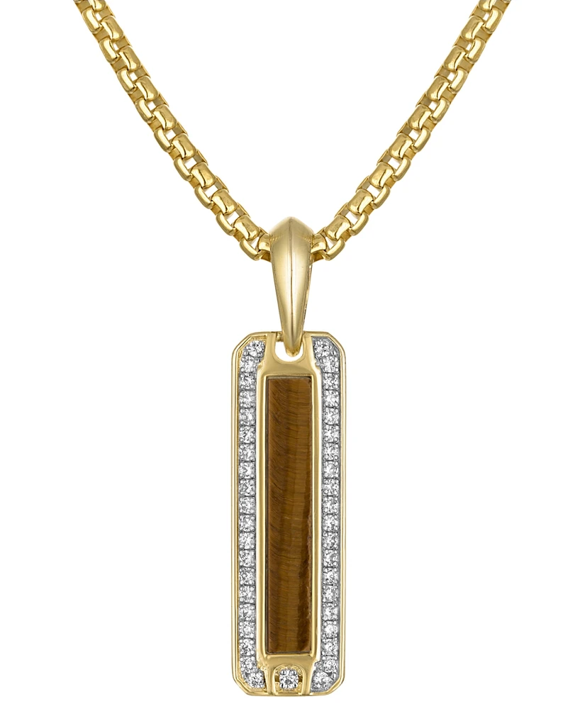Bulova Men's Marine Star Gold-Tone Sterling Silver Tiger's Eye & White Topaz Pendant Necklace, 24" + 2" extender