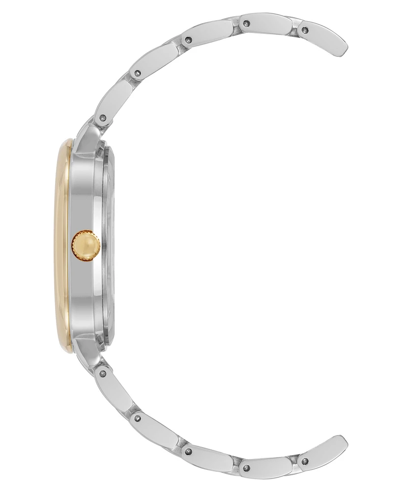Anne Klein Women's Quartz Round Roman Numeral Two-Tone Metal Alloy and Black Dial Watch, 32mm